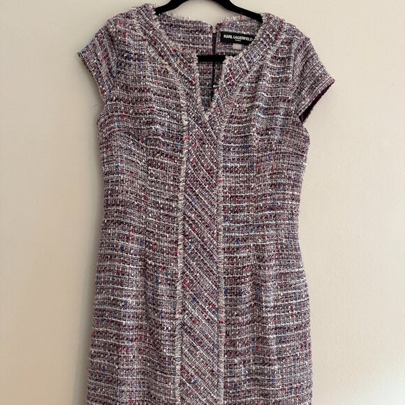 KARL LAGERFELD 8 Boucle Multi-Colored (Pink) short sleeve sheath dress - Picture 1 of 9